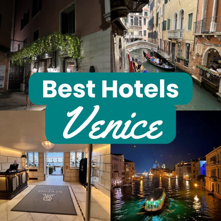 Where to stay in Venice — best hotels collage featuring the St. Regis and the Grand Canal