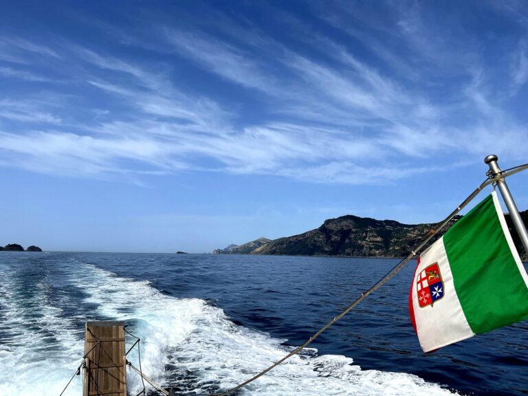 View from an Amalfi Coast ferry between towns