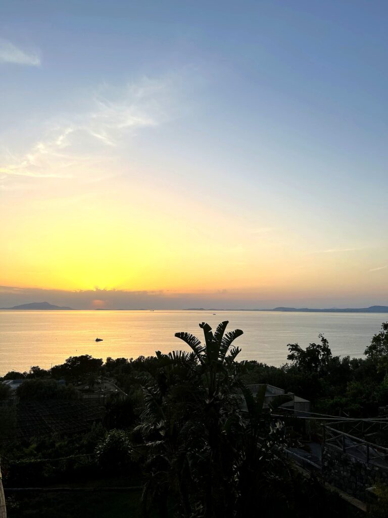 Golden sunset over the sea on the Amalfi Coast