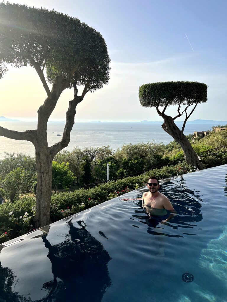 Infinity pool with a sea view at a hotel near Sorrento on the Amalfi Coast
