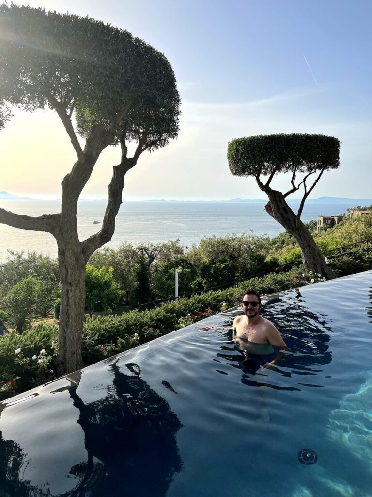 Infinity pool with a sea view at a hotel near Sorrento on the Amalfi Coast