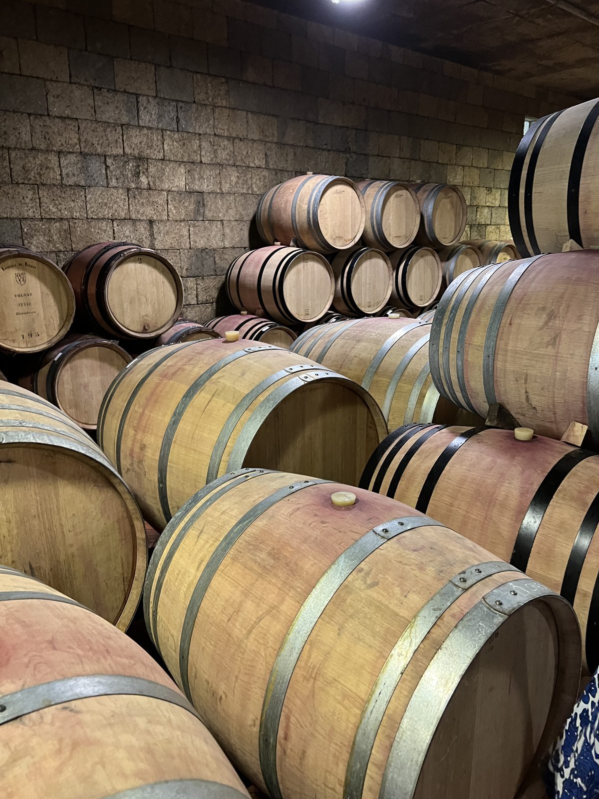 Oak wine barrels aging Chianti in a winery cellar