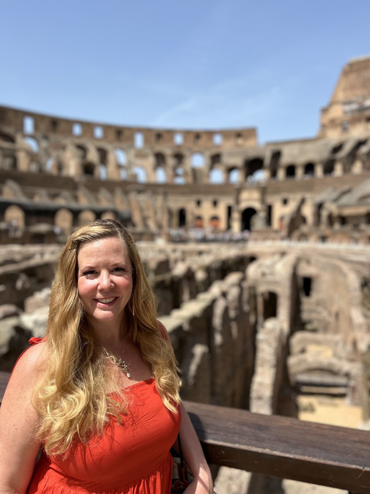 Looking out over the arena floor and underground chambers inside the Colosseum in Rome