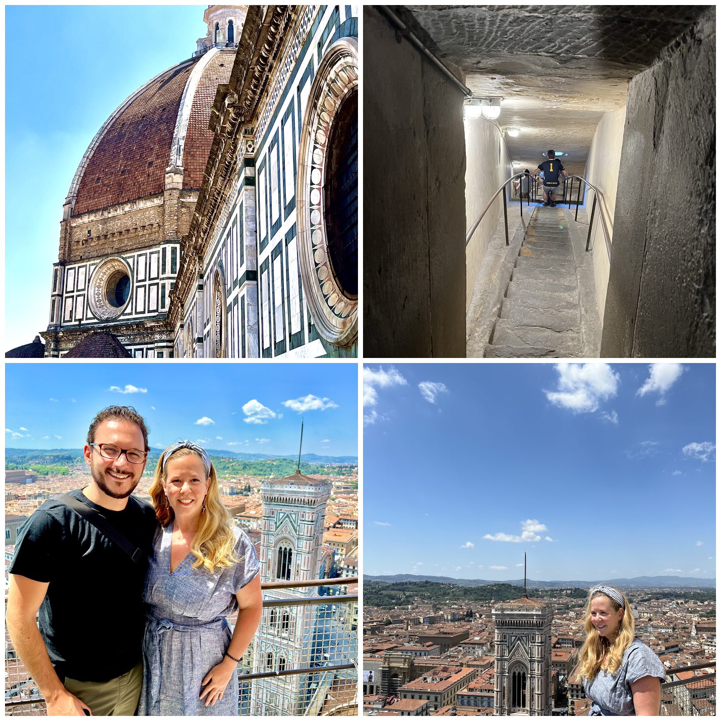 Climbing the Florence Duomo: the dome exterior, the interior staircase, and rooftop views over the city and Giotto's bell tower