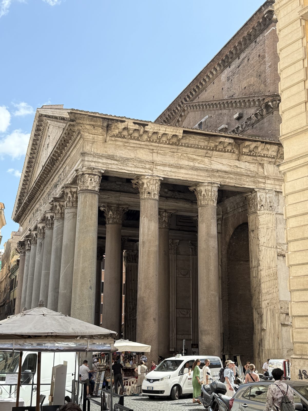 The columned portico of the Pantheon seen from Piazza della Rotonda in Rome