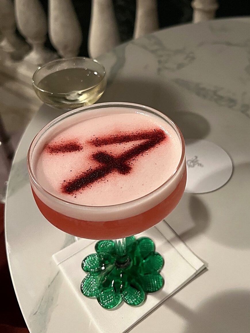 Craft cocktail served in a coupe glass at a Venice hotel bar