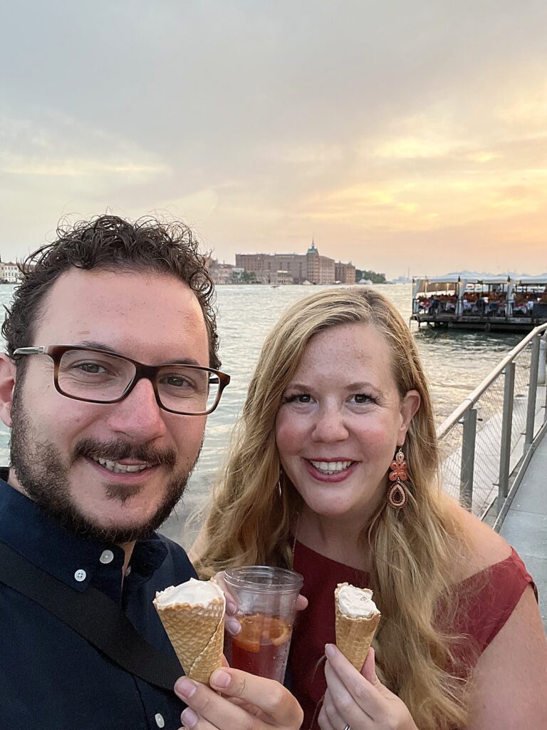 Gelato break by the canal in Venice