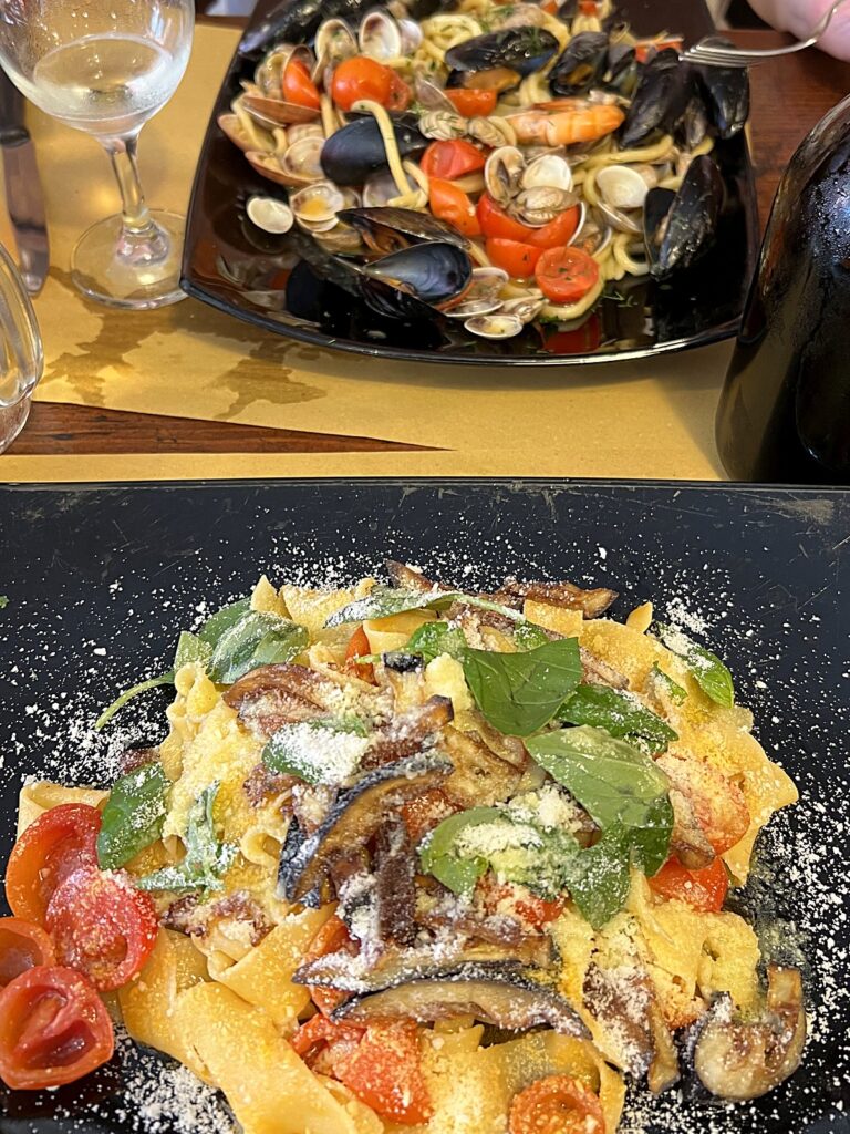 Seafood pasta with lagoon clams and mussels at a casual Venice restaurant
