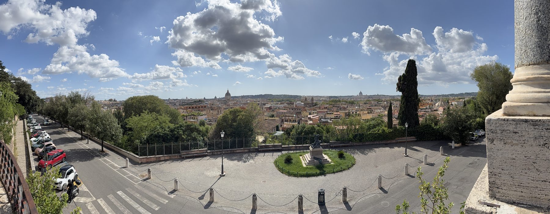 A wide view over Rome from the terrace at Villa Borghese