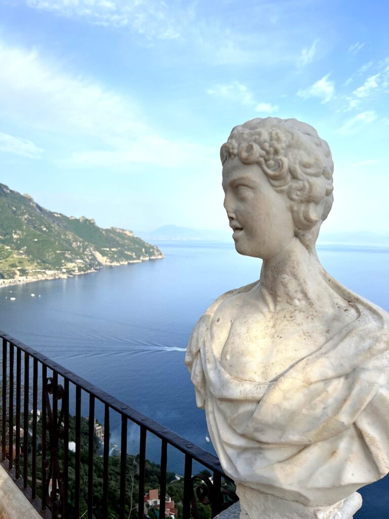 Terrace of Infinity busts overlooking the sea at Villa Cimbrone, Ravello